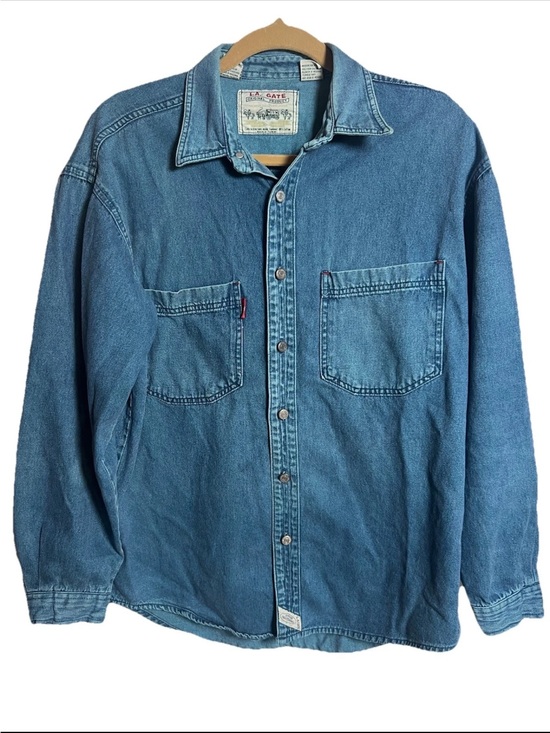 La gate Other - Vtg LA Gate Relax Fit Mens Size M Blue Denim Long Sleeved Shirt Western Rodeo